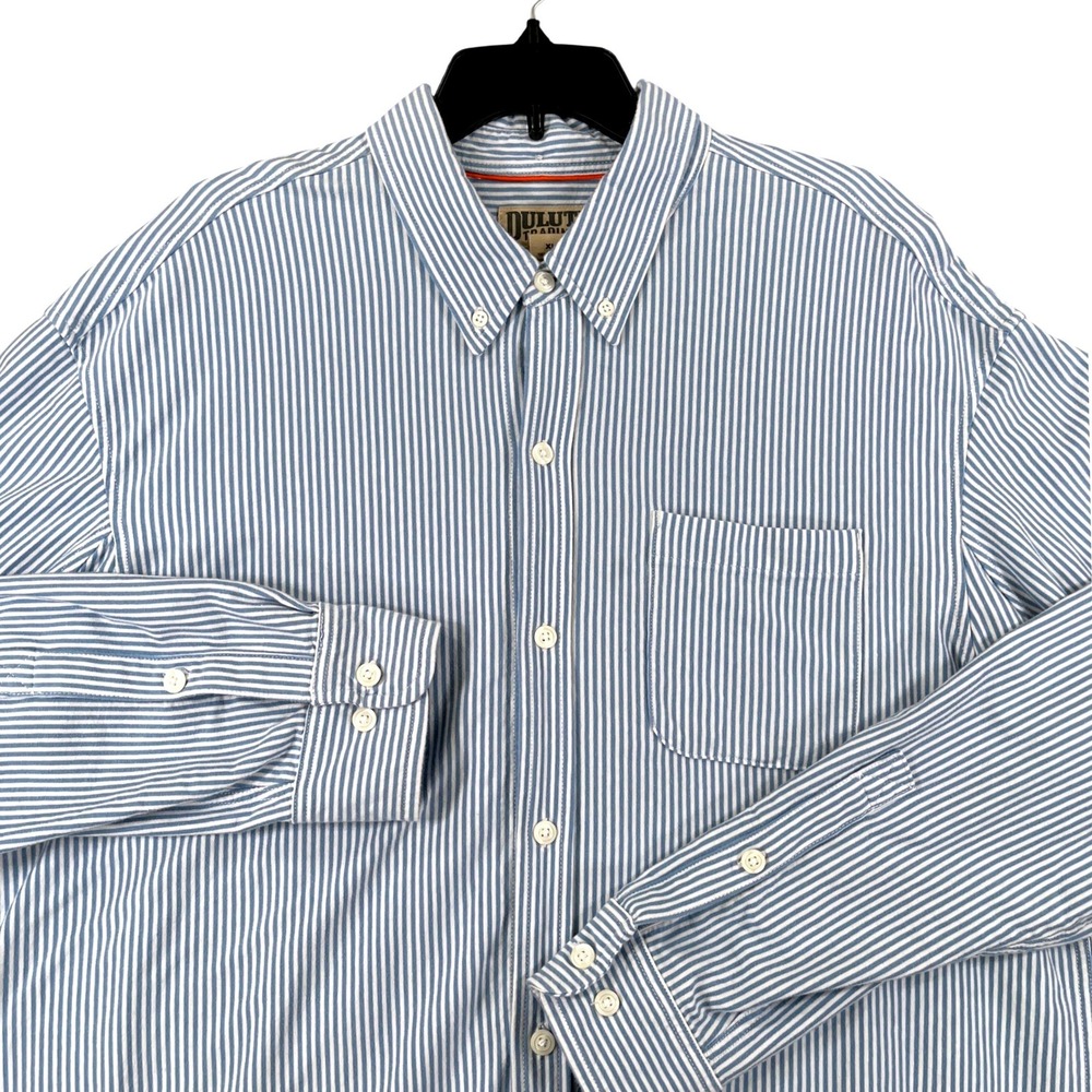 Duluth Trading Performance Shirt Mens XL Blue Stripe Cotton Button Down Work